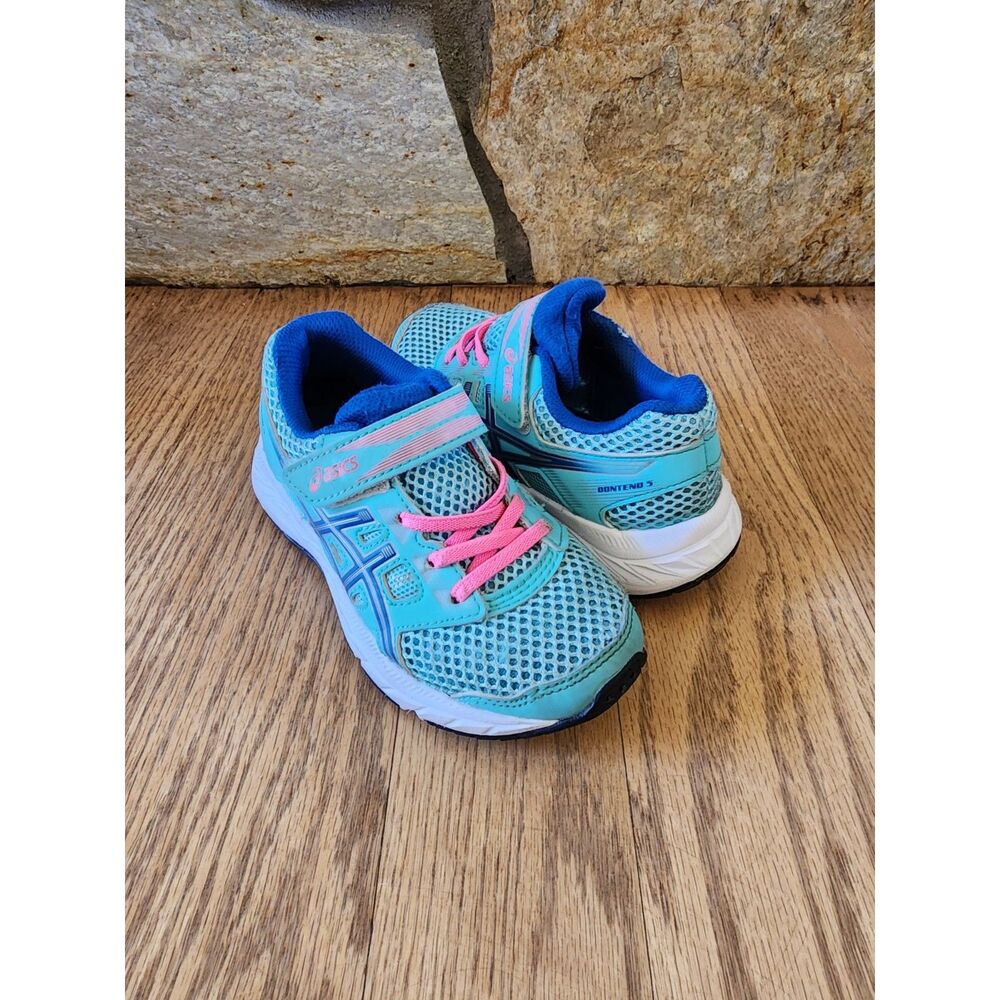 Asics Kids 11 Contend 5 Blue and Pink Hook and Loop Sneakers 1014A048 GUC